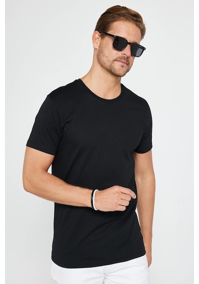 Tudors Unisex 3'lü Paket Siyah-beyaz-lacivert Slim Fit Dar Kesim %100 Pamuk Bisiklet Yaka Tişört-34857 Multi
