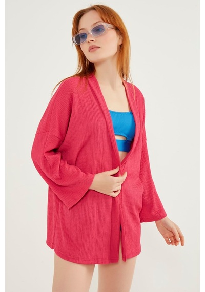 Meecy Kadın Koyu Pembe Katlı Yaka Boyfriend Örme Ceket Koyu Pembe Koyu Pembe