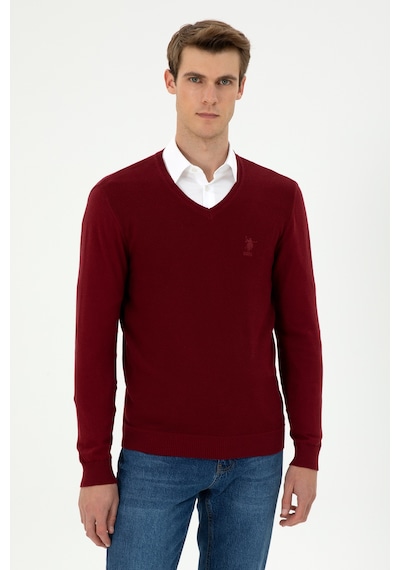 U.S. Polo Assn. Erkek Slim Fit V Yaka Bordo Basic Kazak 50288886-VR014