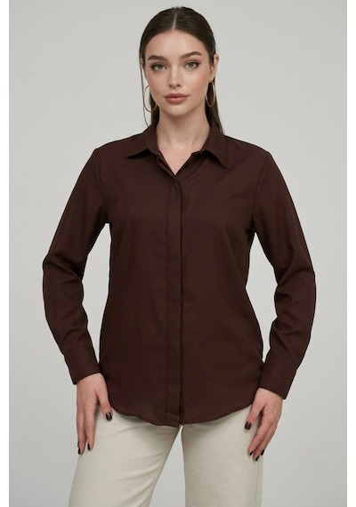 Kahverengi Modern Kesim Kadın Gömlek Mg2674