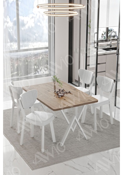Avvio Parla Beyaz Elma Sandalye 80x120 Yemek Masası Mutfak Masası 4 Kişilik Masa Sandalye Takımı Akça
