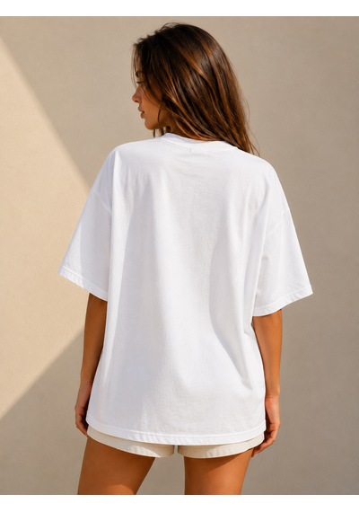 Montree Kedi Guests Baskılı Oversize %100 Pamuk Premium T-shirt Beyaz