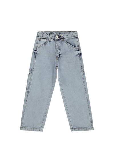 Civil Boys Erkek Çocuk Yan Cepli Baggy Kalıp 6-9 Yaş Pantolon Kot - Mavi Buz Mavi