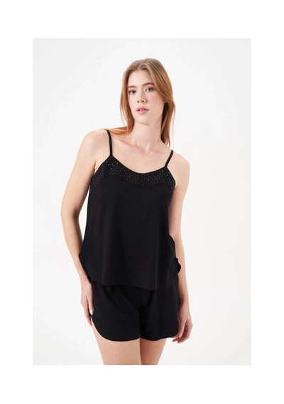 Angbutik Pjs 29007 Kadın İp Askılı Şort Takım Siyah