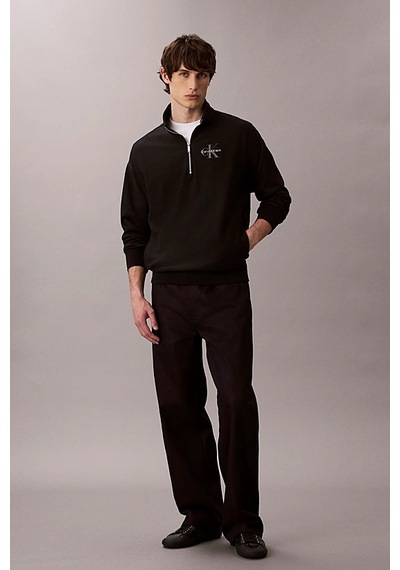 Calvin Klein Erkek Rahat Kalıp Yarım Fermuarlı Yüksek Yaka Sweatshirt - Siyah Black