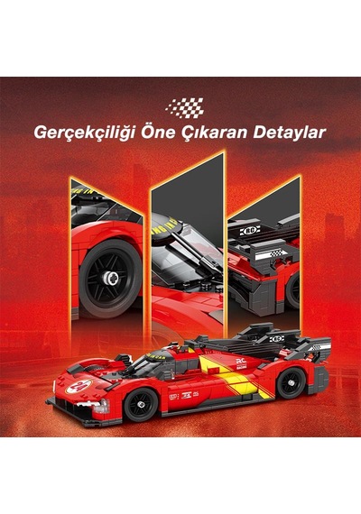 Reobrix Technic 11041 1/12 Ferrari 499p Araba Yaratıcı Yapı Blok Seti Building Blocks - 1370 Parça