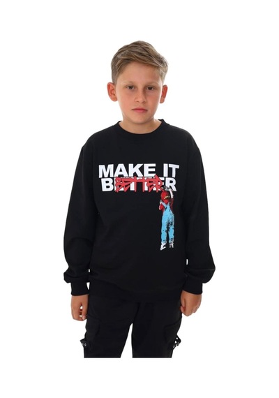 Ekkokids Erkek Çocuk Make It Better Yazılı Sweatshirt-13415-siyah