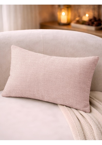Br Perle Açık Pembe Keten Dokulu Dekoratif Kırlent Kılıfı Modern Salon Koltuk Yastığı