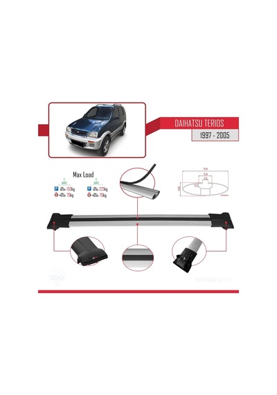Daihatsu Terios 1997-2005 Arası İle Uyumlu Fly Model Ara Atkı Tavan Barı Gri