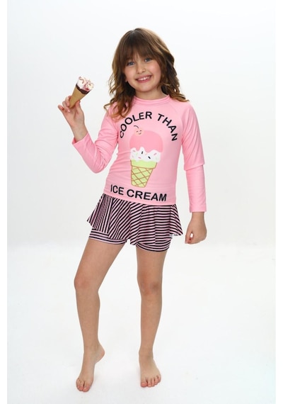 My Kids Wear Etek Detaylı Kız Çocuk Mayo Krem