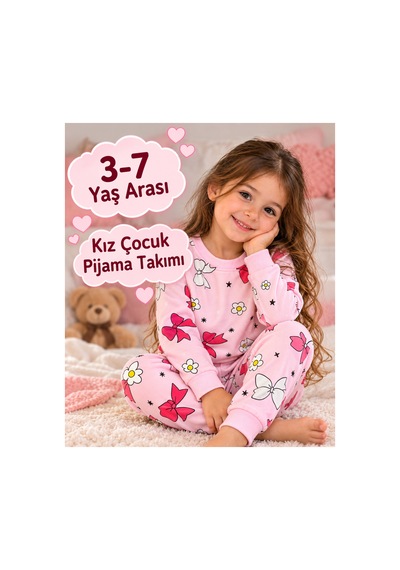 Üç Gül Ticaret Kız Çocuk 3-7 Yaş Fiyonklu Çiçek Desenli Pijama Takımı Pamuklu Şardonlu Pembe Üç Gül Ticaret Kız Çocuk 3-7 Yaş Fiyonklu Çiçek Desenli Pijama Takımı Pamuklu Şardonlu Pembe