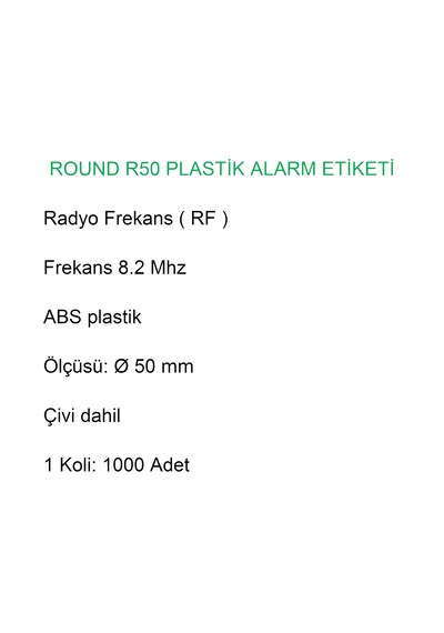 Round R50 Plastik Alarm Etiketi Rf Radyo Frekans 1 Koli:1000 Adet
