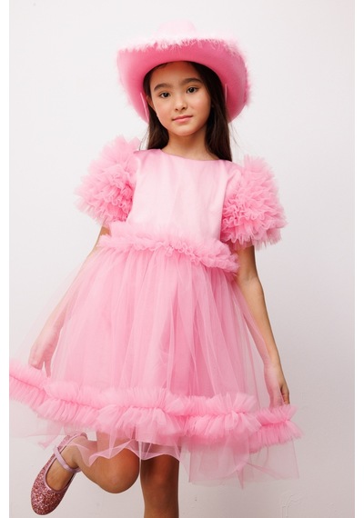 Le Mabelle Pembe Fırfır Detaylı Tül Etekli Kız Çocuk Elbise - Madison Pembe