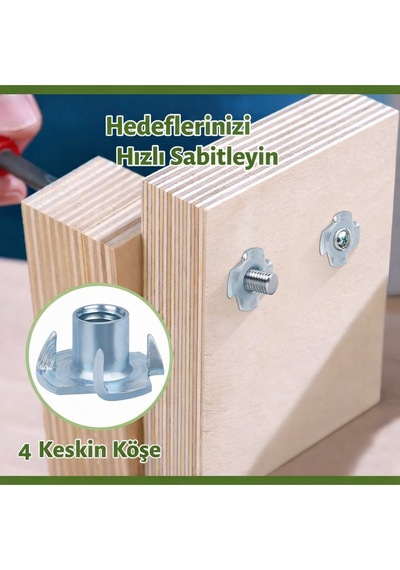 Çakma Ağaç Somunu M8 Çinko Kaplama 20 Adet Mobilya Ve Ahşap Bağlantı Somunu 8