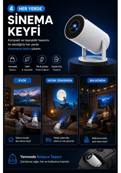 Hy300 Pro Taşınabilir Android Sinema Projeksiyon Wifi Destekli En Güncel Sürüm Akıllı Projektör Beya