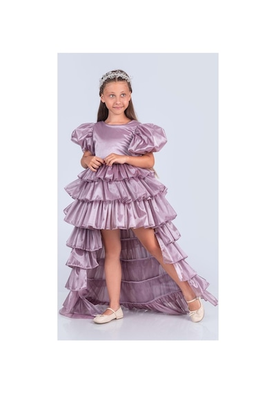 Mnk Baby & Kids Kız Çocuk Eklenebilir Kuyruk Detaylı, Taçlı Aspendos Abiye Elbise M00758 Gülkurusu