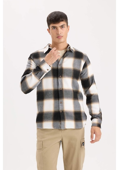 DeFacto Regular Fit Polo Yaka Kareli Flanel Uzun Kollu Gömlek D5835AX24AUBN279