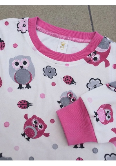 Kız Çocuk Premium Penye Baykuş Desenli Uzun Kollu Pijama Takımı 2-11 Yaş - Pembe