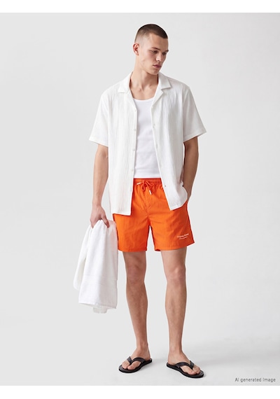 Lcw Swımwear Turuncu Kısa Boy Baskılı Erkek Deniz Şortu