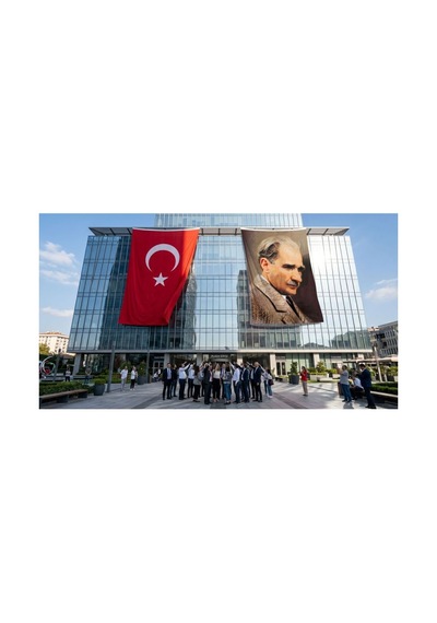 Sivil Gazi Mustafa Kemal Atatürk Yan Portre Bayrak Ve Türk Bayrağı Premium Raşel Kumaş 2'li Set 10x15 Metre Ata8 Diğer