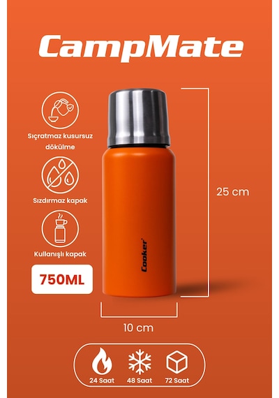 Cooker Campmate 750 Ml Paslanmaz Çelik Termos Ckr2106 Turuncu