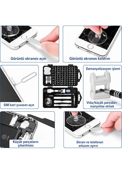 115 Parça Hassas Tornavida Seti Manyetik Uçlu Telefon Laptop Bilgisayar Elektronik Tamir Kiti