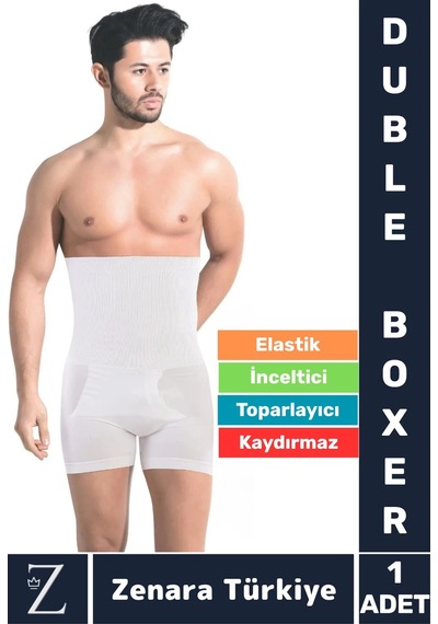 Gündelik Kaymaz Göbek Kalça Toparlayan Sıkılaştıran Bel Düzleştiren İncelten Erkek Duble Boxer Korse Beyaz