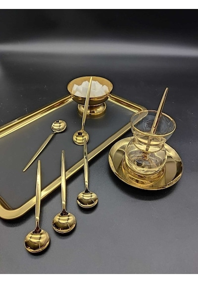 Ikon Titanyum Gold 6 Adet Çay - Kahve  Kaşık Gri