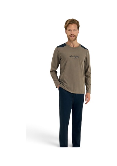 Pijadore Erkek %100 Pamuklu Uzun Kollu Pijama Takımı 2285 Bej