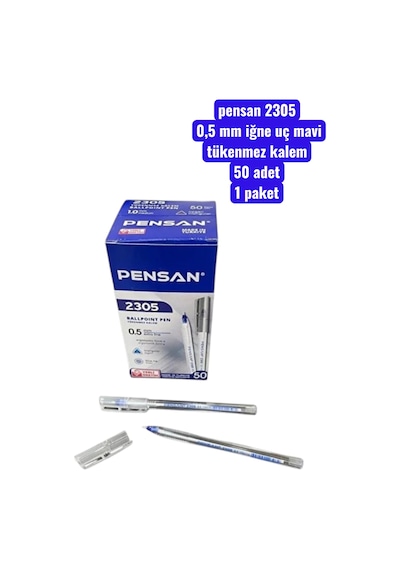 Pensan 2305 0,5 Mm İğne Uç Mavi Tükenmez Kalem 50 Adet 1 Paket Çok Renkli