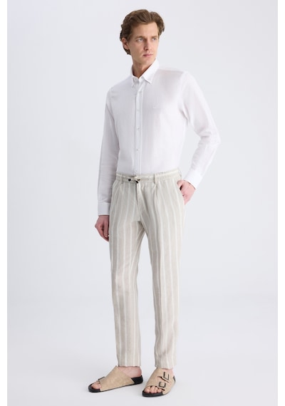 Twn Slim Fit Bej Armürlü %100 Keten Jogger Pantolon 4ec03tl133242 Bej