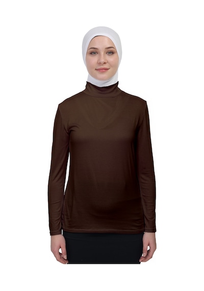 Manolyaşal İslamic Hijab Hafif Uzun Kollu Balıkçı Yakalı Organik Kadın Body Çikolata