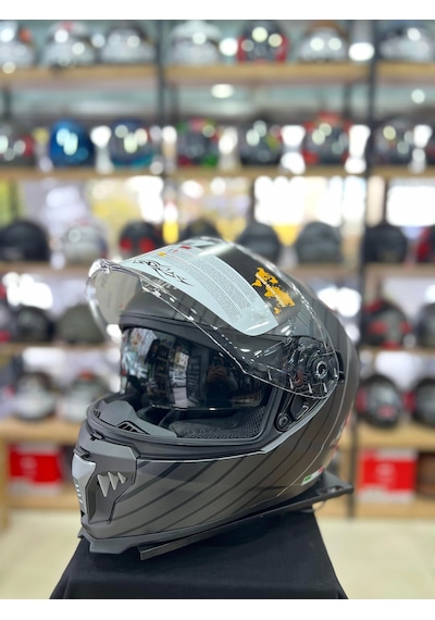 Sway Sw 865 Space Black White Full Face Kapalı Motosiklet Kask Gri - Siyah