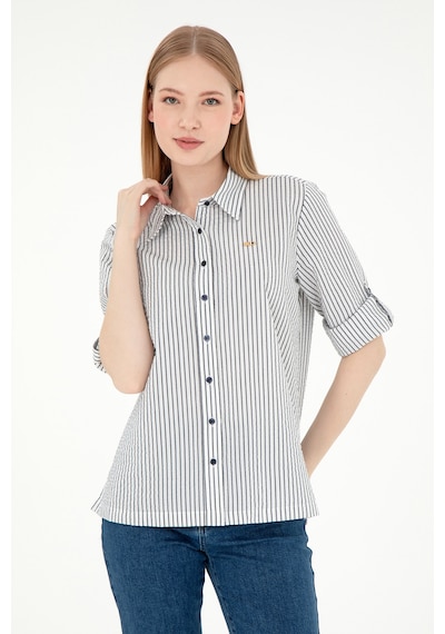 U.S. Polo Assn. Kadın Lacivert Uzun Kollu Çizgili Gömlek 50297106-VR033