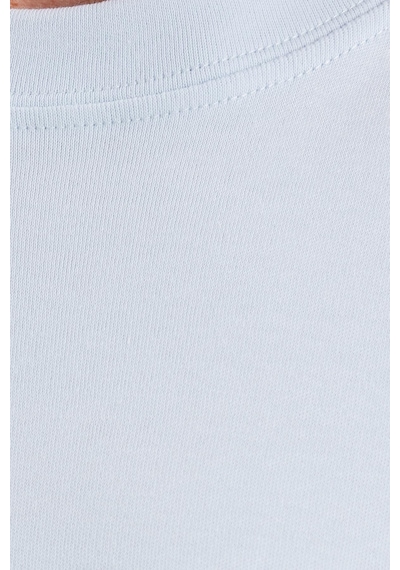 Tudors Unisex Oversize Geniş Kesim %100 Pamuk Yumuşak Dokulu Basic Bisiklet Yaka Mavi Tişört-35184 Mavi