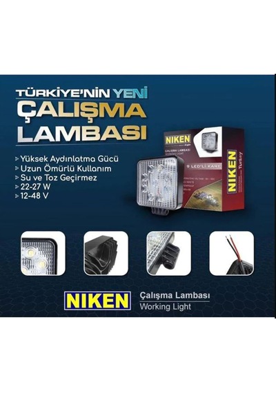 Niken Çalışma Lambası Off Road Sis Farı Lambası 16 Ledli Kare 16 Ledli