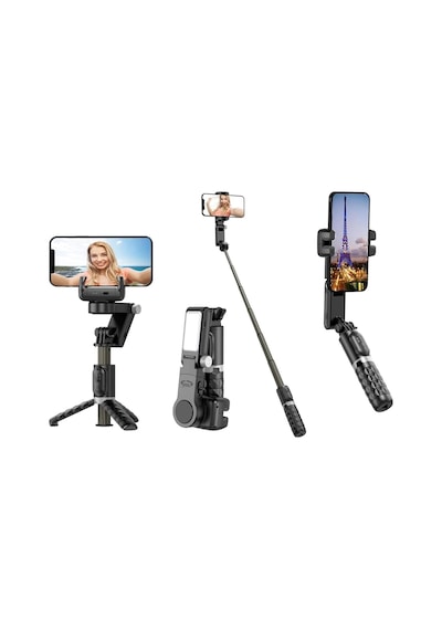 Selfie Çubuğu Tripodlu Gimbal - 2 Eksenli Manevra, Uzayabilir Tripod Telefon Sabitleyici, Led Işıklı Tasarım, Self Genel