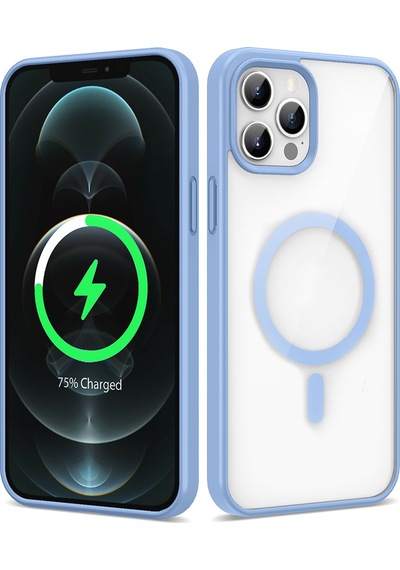 Zore Apple Uyumlu iPhone 13 Pro Max Kılıf Magsafe Wireless Şarj Özellikli Silikon Ege Kapak - Açik Mavi