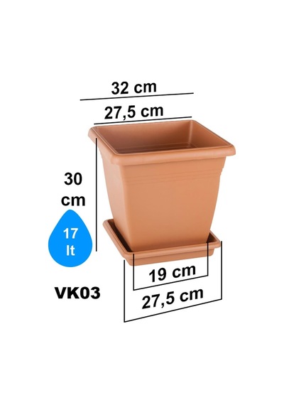 Villa Kare İç Ve Dış Mekan Tabaklı Saksı No:3-17 Litre Kahve Kiremit Tabaklı Saksı