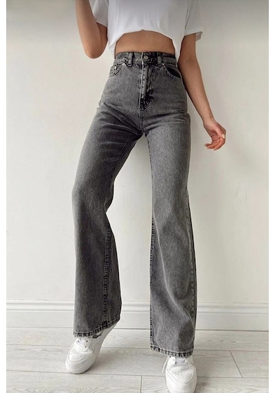2020 Kadın Likrasız Palazzo Jeans Kot Denim Pantolon Füme 2020 Kadın Likrasız Palazzo Jeans Kot Denim Pantolon Füme