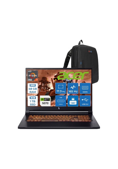 Acer Nitro V 17 AI ANV17-41-R3H8 NH.QZKEY.001F13 R7-260 48 GB 1 TB SSD 8 GB RTX5070 17.3" Dos Dizüstü Bilgisayar + Zetta Çanta