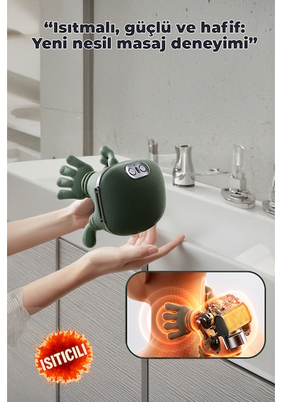 Robo Ovmalı,ısıtıcılı İnsan Eli Şeklinde Şarjlı Masaj Aleti Yeşil
