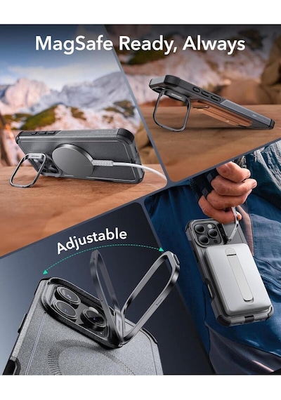 Apple Uyumlu iPhone Esr 16 Pro Max Kılıf Cyber Tough Halolock Magsafe Standlı Silikon Gri Apple Uyumlu iPhone Esr 16 Pro Max Kılıf Cyber Tough Halolock Magsafe Standlı Silikon Gri