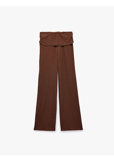 Koton Bürümcük Kumaş Dokulu Katmanlı Düz Bol Paça Pantolon Kahverengi 7wak40125ek Kahve