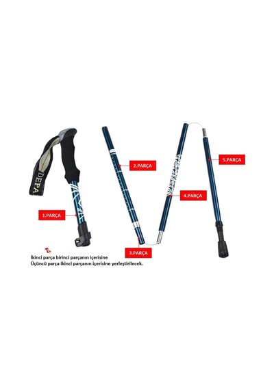 Ergonomik Ve Ayarlanabilir Trekking Batonu Alüminyum Dayanıklı Kaymaz Ve Ter Emici Sap-125 Cm Çok Renkli