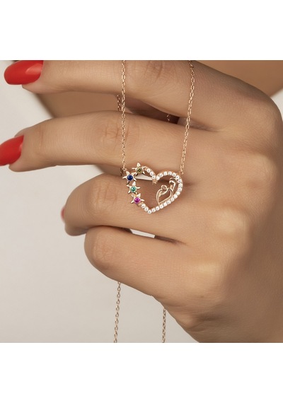 925 Ayar Gümüş Rose Yıldızlı Anne Bebek Kolye