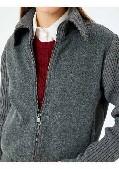 Koton Fermuarlı Slim Fit Dik Yaka Uzun Kollu Sweatshirt Antrasit 5sal10339ık