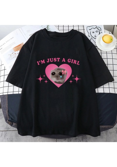 Startmore Beyaz Sad Hamster Tshirt Ben Sadece Bir Karikatür Baskılı Yaz Ler Siyah