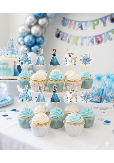 Frozen Temalı Pasta Kürdan Seti 10'lu Doğum Günü Cupcake Süsleme Dekoru