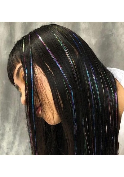 Caş Dekorasyon Karışık Renk Yan Postiş Hair Tinsel Shiny Hair-50 Cm- 2 Adet Çok Renkli
